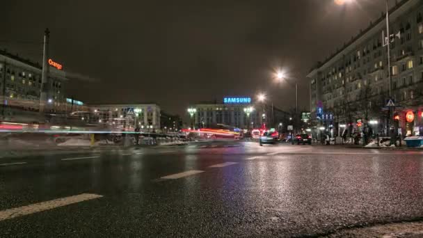 Tidsfördröjning i centrala Warszawa. Warszawa trafik tidsfördröjning. — Stockvideo