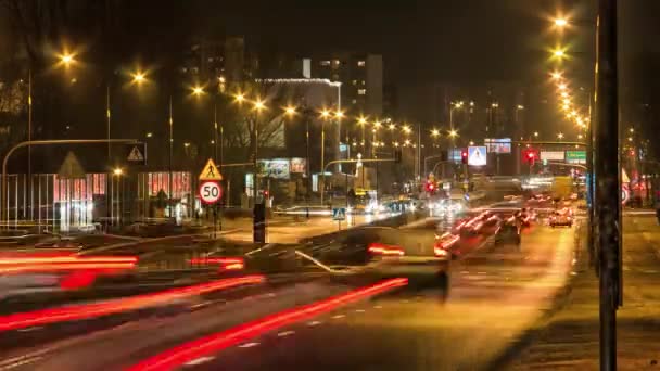 Temps écoulé dans le centre de Varsovie. Varsovie trafic time lapse . — Video