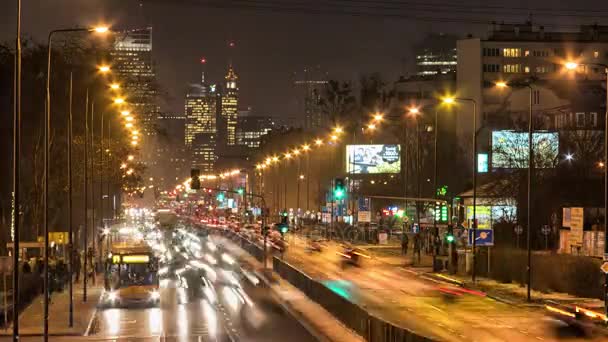 Upływ czasu w centrum Warszawy. Upływ czasu ruchu Warszawa. — Wideo stockowe