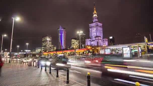 European street time lapse in Full HD. Warsaw traffic time lapse. — Stock Video