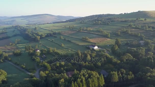 Mooie luchtfoto van groene heuvels en valleien. — Stockvideo