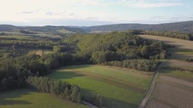 Woods, yeşil tepelerin ve çayırlar hava atış.