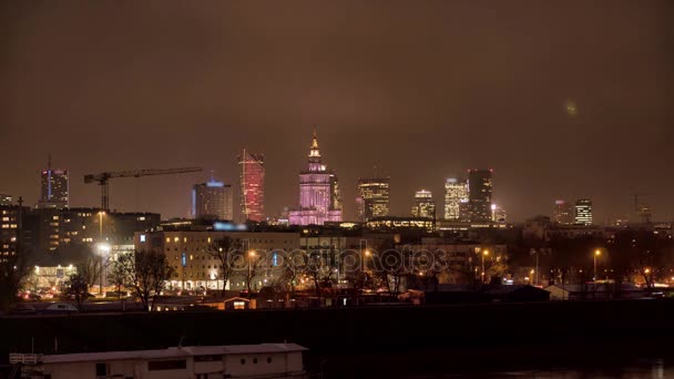 Varšava Polsko Datum 11272017 Palác Kultury Vědy Večerní Panorama Města — Stock video