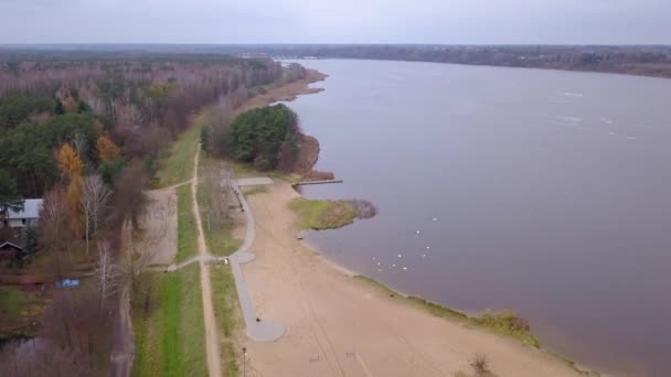 Nieporet Poland Date 11262017 Aerial Footage Empty Beach Autumn — Stock Video