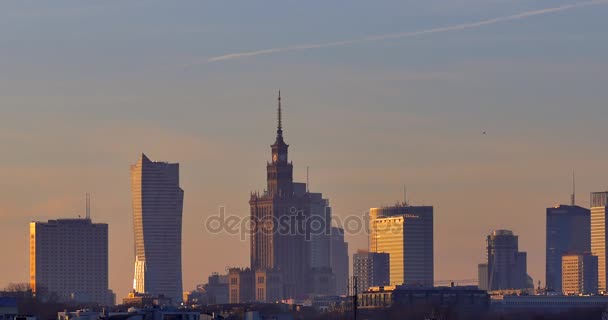 Varsói Európai Panoráma Felhőkarcoló Láthatáron Dátum 20172612 — Stock videók