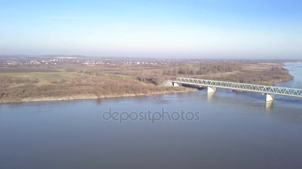 Brug Rivier Vistula Van Bovenaf Gezien Lange Brug Gemaakt Van — Stockvideo