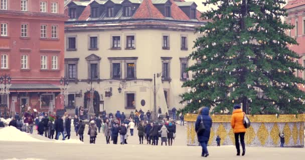 Warszawa Polen Datum 01202018 Street Inredda För Jul Gamla Stan — Stockvideo