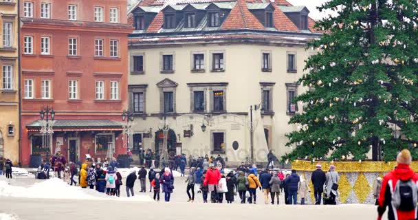 Varsó Lengyelország Dátum 01202018 Street Díszített Karácsonyra Varsó Óvárosától Felismerhetetlen — Stock videók