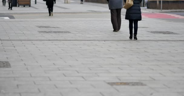 Warszawa Polen Datum 02042018 Oigenkännlig Personer Trottoaren Warszawa — Stockvideo