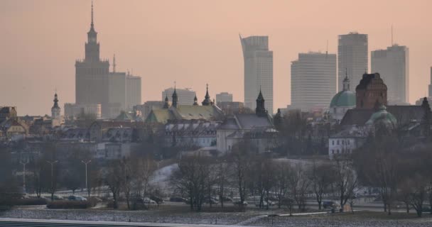 Panorama Von Warschau Wolkenkratzer Horizont — Stockvideo