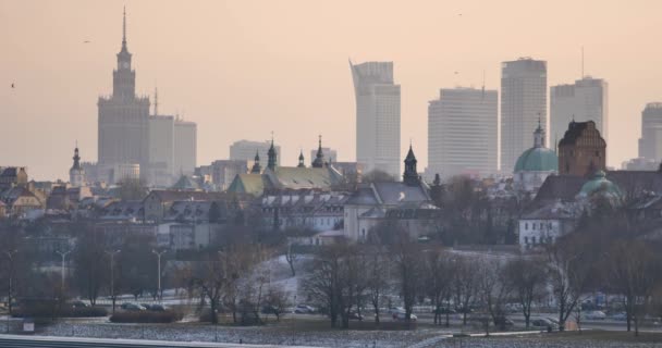 Panorama Van Warschau Wolkenkrabbers Aan Horizon — Stockvideo