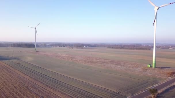 Platteland Polen Datum 02242018 Windmolens Van Bovenaf Gezien Luchtfoto Beeldmateriaal — Stockvideo