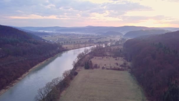 Belle Rivière Vue Haut Nature Bieszczady Mountains Partir Dessus Vue — Video