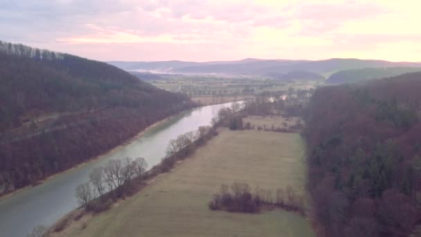 Belle Rivière Vue Haut Nature Bieszczady Mountains Partir Dessus Vue — Video