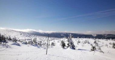 Sudety dağlar / Polonya - tarihi: 03222018. Hills karla kaplı. Güneşli, soğuk gün Sudety dağlarında. 