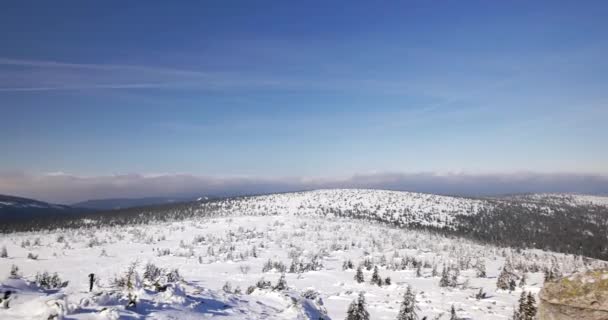 Sudety Mountains Poland Date 03222018 Холмы Покрыты Снегом Солнечный Холодный — стоковое видео
