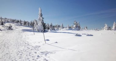Szklarska Poreba / Polonya - tarihi: 03222018. Hills karla kaplı. Güneşli, soğuk gün Sudety dağlarında.