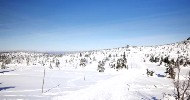 Szklarska Poreba 03222018 积雪覆盖的丘陵 寒冷的天在 Sudety — 图库视频影像