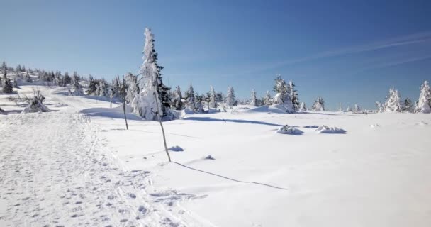 Szklarska Poreba 03222018 积雪覆盖的丘陵 寒冷的天在 Sudety — 图库视频影像