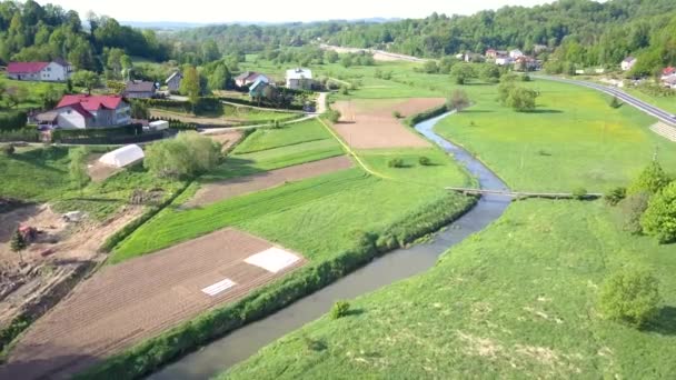 Küçük Düzgün Vücutlu Nehri Nin Hava Atış Yukarıda Görüleceği Bahar — Stok video