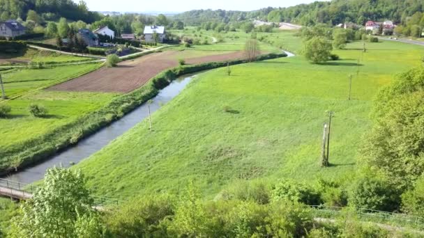 Europeiskt Landsbygdslandskap Sett Uppifrån Flygfoto Naturen Europa — Stockvideo