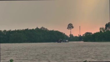 Vietnam 'daki Mekong Deltası. Tekneden görünüm.