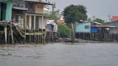 Vietnam 'daki Mekong Deltası. Tekneden görünüm.