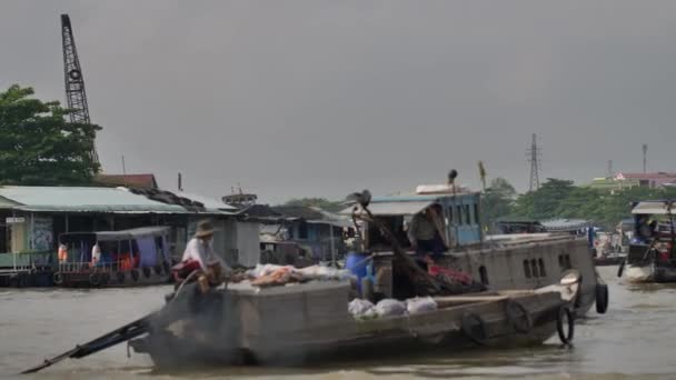 Mekong Delta Vietnámban Kilátás Hajóról Cai Úszó Piac Dél Vietnami — Stock videók