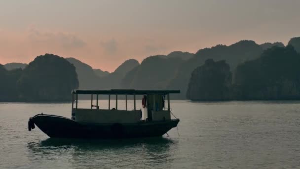 Costa Con Barco Long Bay Vietnam — Vídeos de Stock