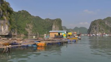 Vietnam 'da deniz kıyısında Lang chai Vn Gia köyü. Ha Hong Körfezi manzarası.