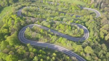 Bahar manzarasında kıvrımlı bir yol.