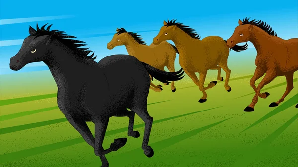 Běžící Koně Koně Běží Sněhová Pole — Stockový vektor