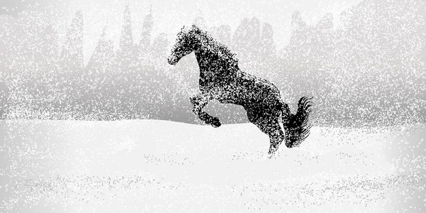 Бегущие Лошади Бегущие Лошади Снежное Поле — стоковый вектор