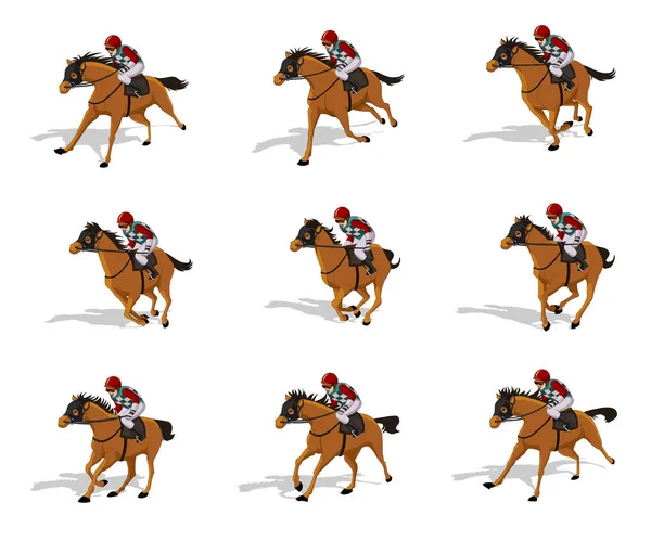 Cycle Course Chevaux Animation Feuilles Sprite Jokey Cycle Course Animation — Image vectorielle