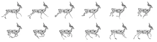 Weihnachten Hirsch Laufen Und Springen Animation Sprite Blatt Silhouette Rentiere — Stockvektor