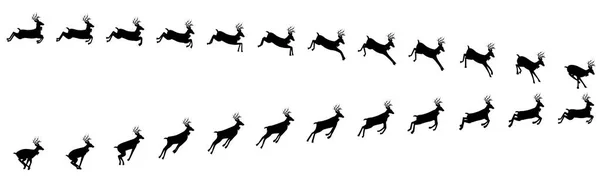 Vánoce Jelen Běhu Skákání Animace Pohyblivých Silueta Sobi — Stockový vektor