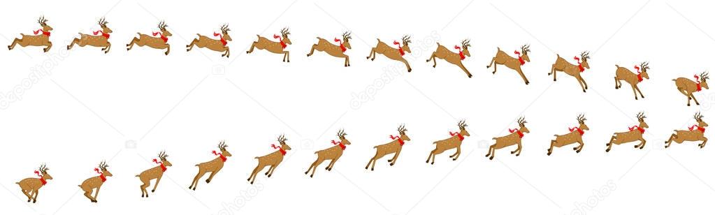 Christmas Deer Running And jumping Animation Sprite Sheet, Silhouette, Reindeer