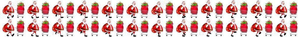 Santa Claus  Walking with Shopping cart, Christmas gifts, Walk cycle, Animation Sprites sheet, 