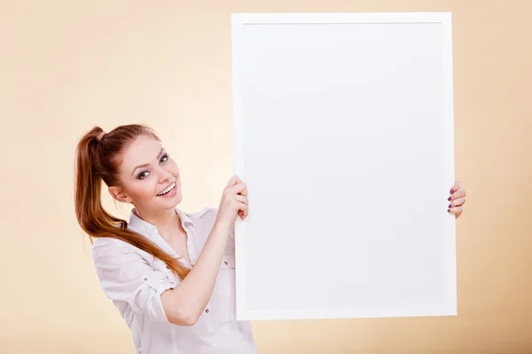 Girl with blank presentation board — Stock Photo, Image