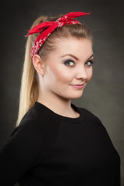 Portrait of retro pin up girl in red handkerchief. — Stock Photo, Image