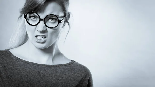 Nerdy girl pissed off. — Stock Photo, Image