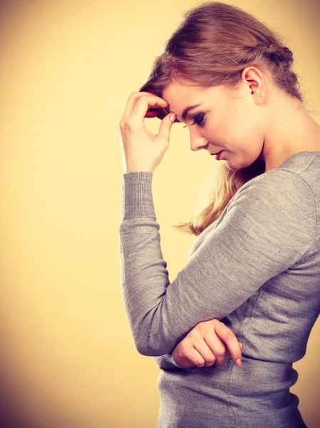 Portrait of sad unhappy blonde woman. — Stock Photo, Image