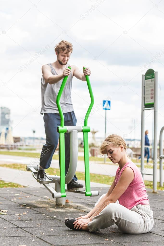Outdoor gym kissing solo