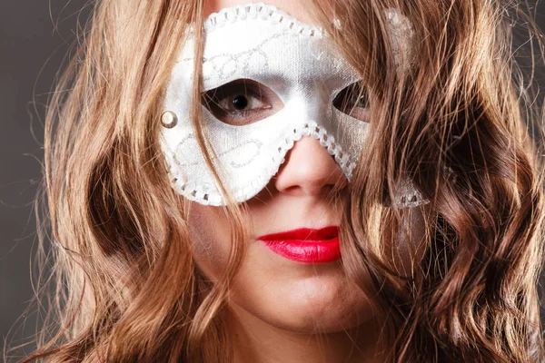 Woman with carnival venetian mask closeup — Stock Photo, Image