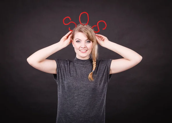 Happy woman with sos sign. — Stock Photo, Image