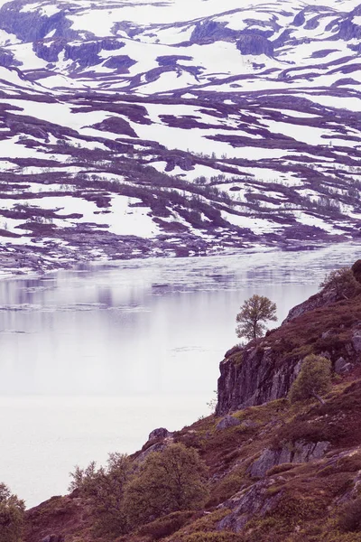 Noruega montañas escénicas con lago congelado . —  Fotos de Stock
