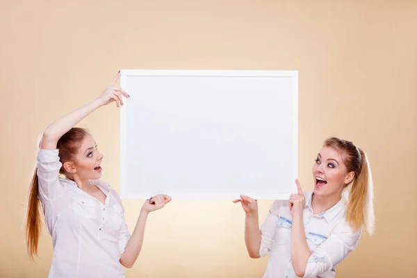 Две девушки с пустой презентационной доской Стоковая Картинка