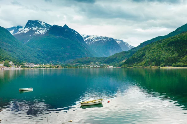 Little boat on water, norway fjord — Stock Photo, Image