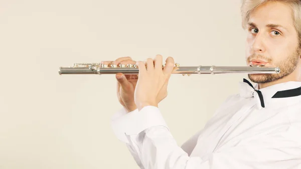 Flute music playing flutist musician performer — Stock Photo, Image