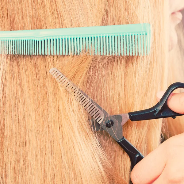 Mujer cortando el pelo suave . — Foto de Stock